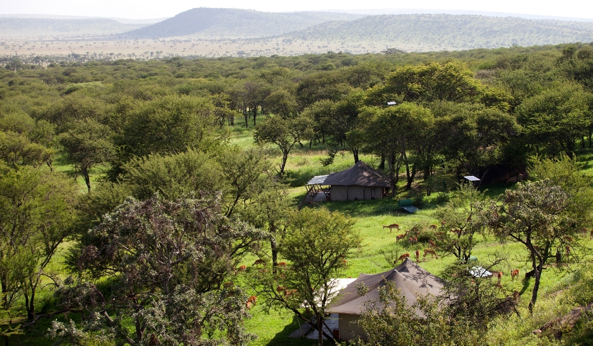 Vue aérienne sur les tentes du Serengeti Pioneer Camp